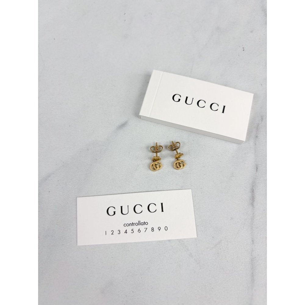 GUCCI Authentic GG Running 18K Yellow Gold Star Dangle Earrings NEW